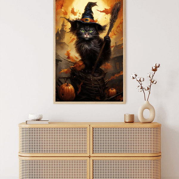 Cat riding a broom — Diamond Painting Kit, product view 3