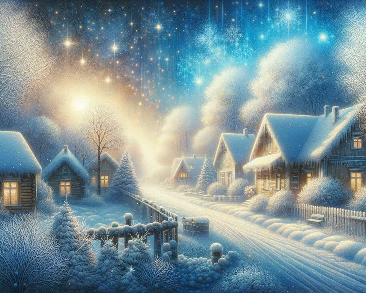 The Snow-Covered Village — Diamond Painting Kit design