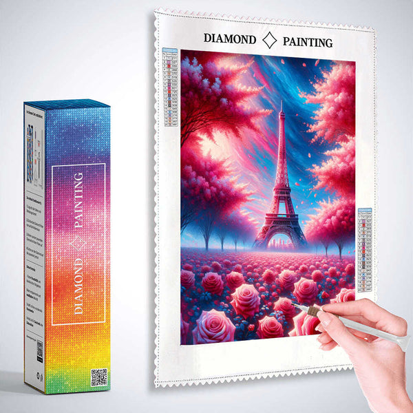Eiffel Tower in rose blossom splendor — Diamond Painting Kit, product view 3