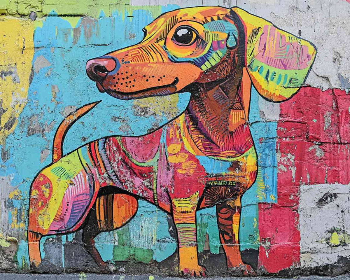 A Dachshund's Colorful Awakening — Diamond Painting Kit design