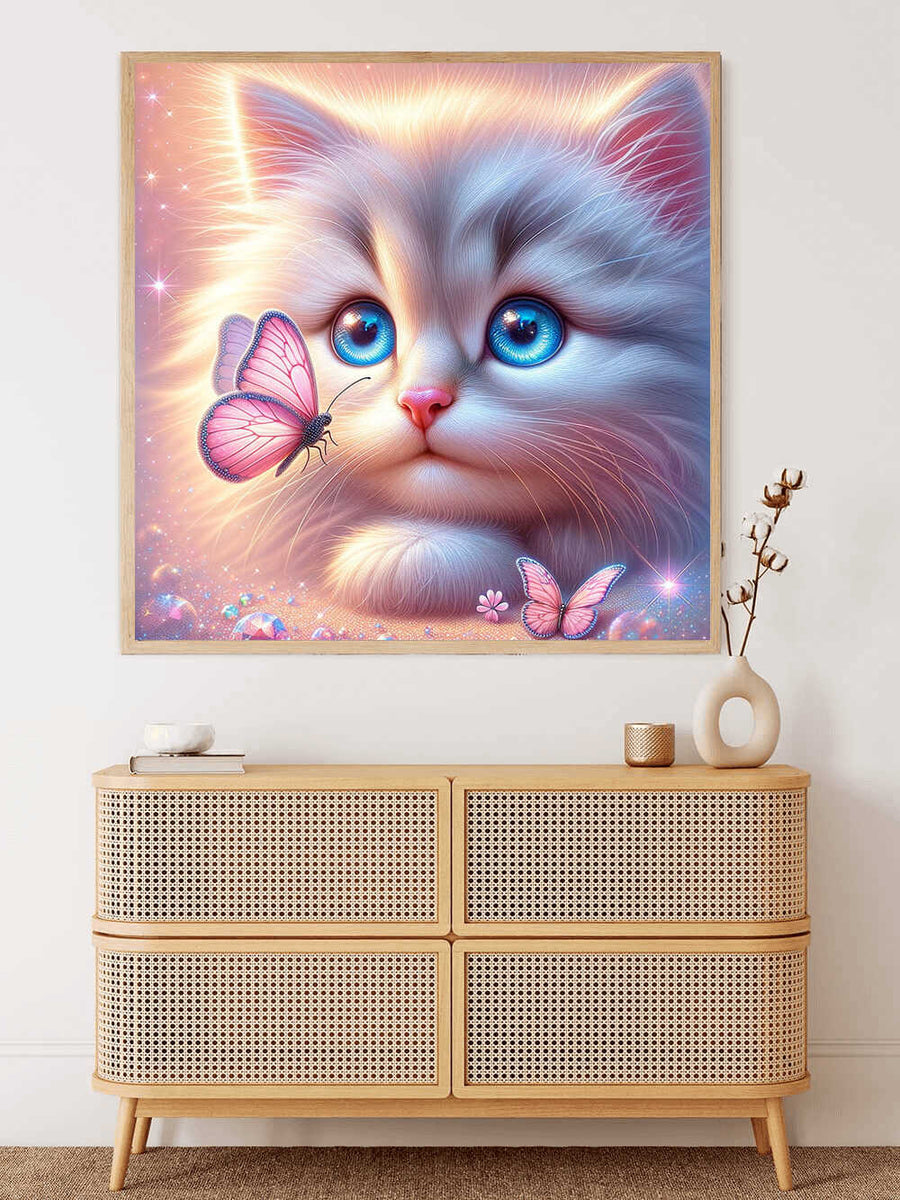 Kitten with pink butterfly — Diamond Painting Kit, product view 2