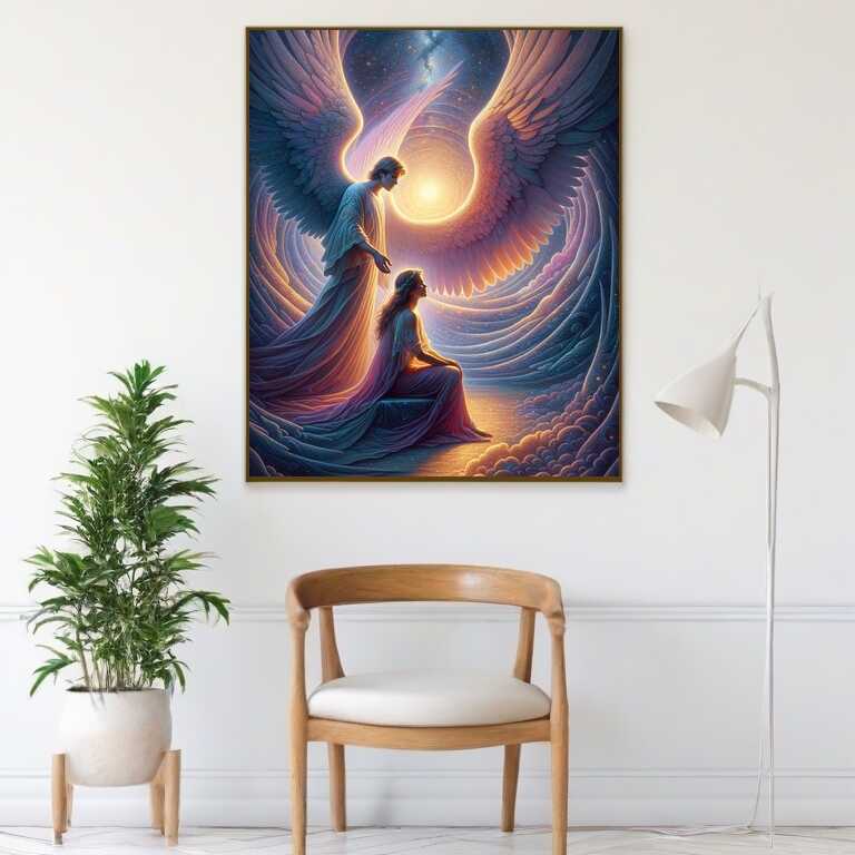 Woman with guardian angel — Diamond Painting Kit, product view 2