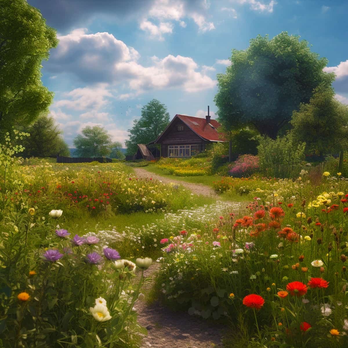 Village idyll on the meadow — Diamond Painting Kit design