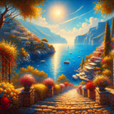 Romantic view of a Mediterranean bay — Diamond Painting Kit design