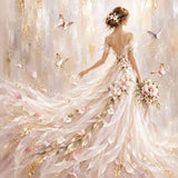 Woman with white dress, butterflies and flowers — Diamond Painting Kit design