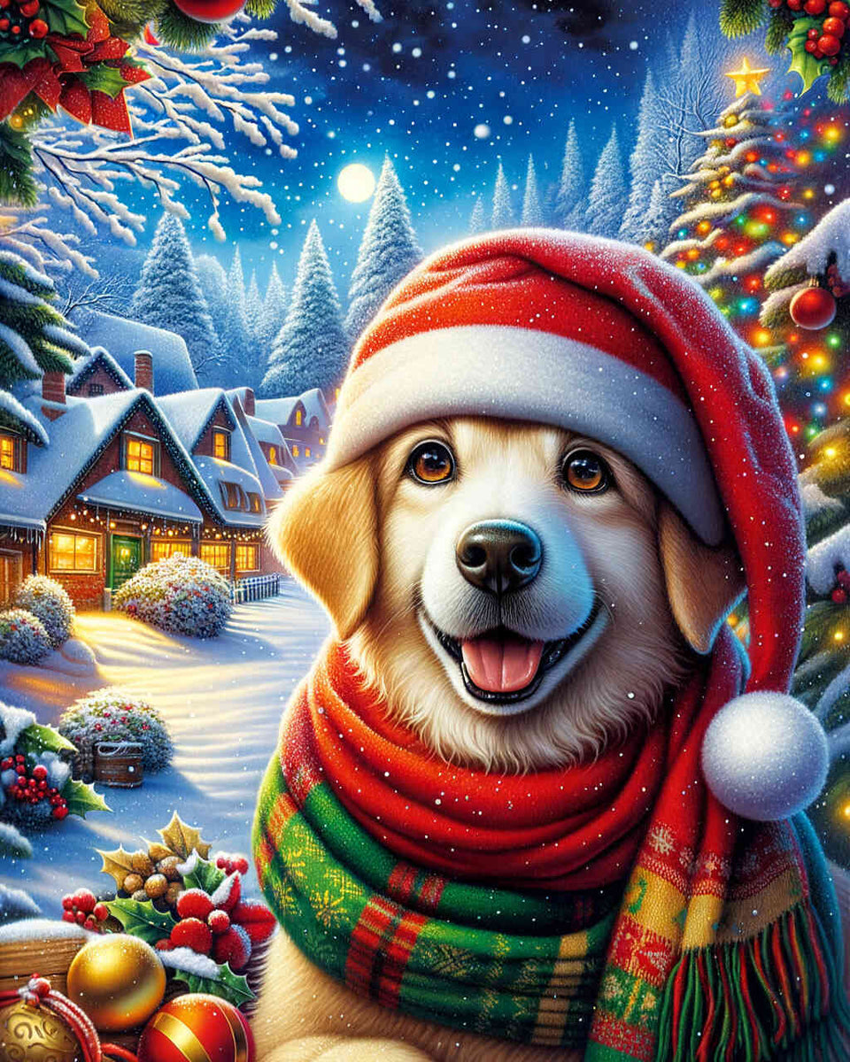 Christmas present dog — Diamond Painting Kit design