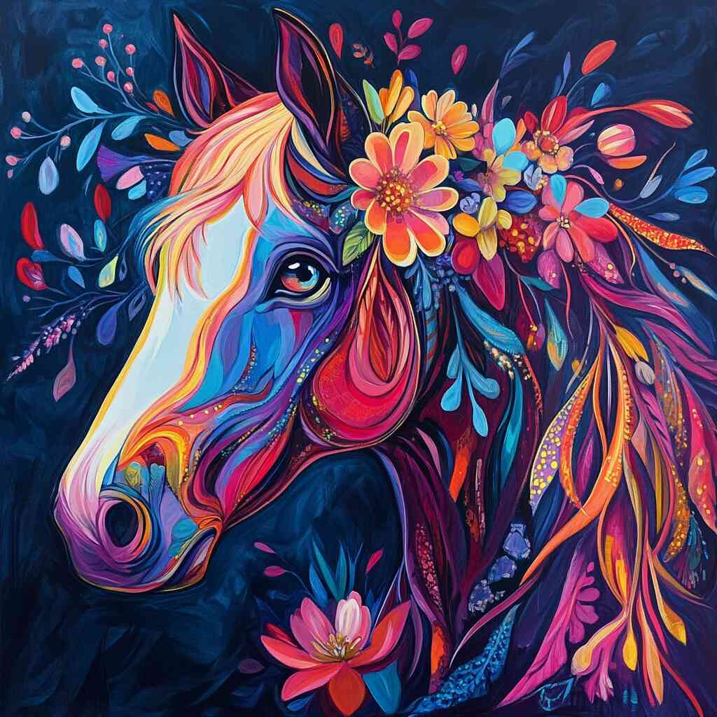 Horse with a Floral Mane — Diamond Painting Kit design