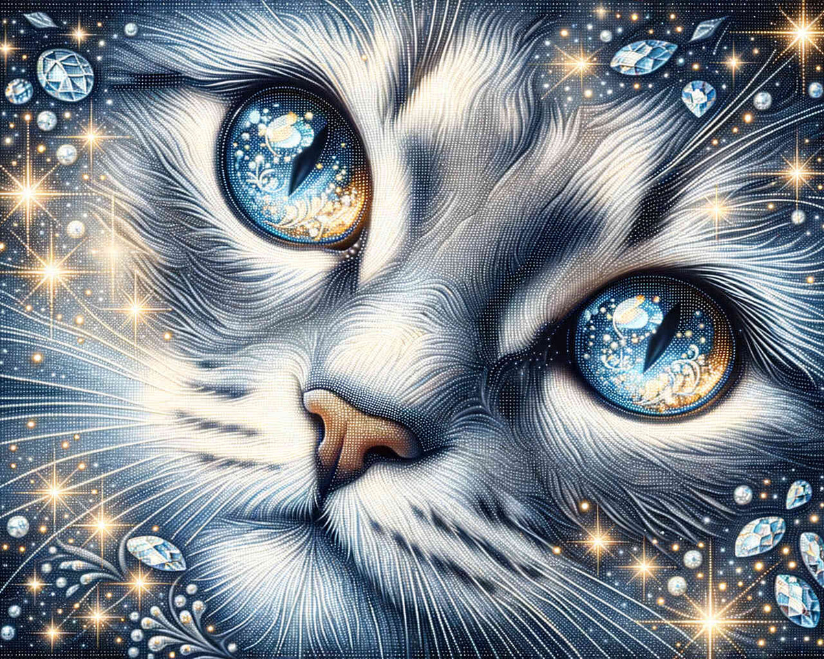 The Cat's Magical Gaze — Diamond Painting Kit design