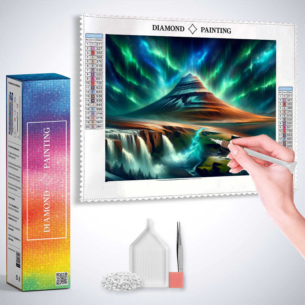 Volcano beneath the Northern Lights — Diamond Painting Kit, product view 3