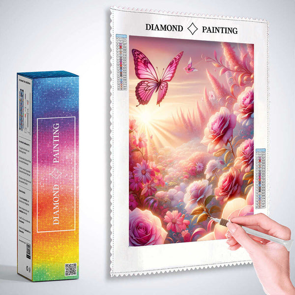 Pink Rose Butterfly — Diamond Painting Kit, product view 3