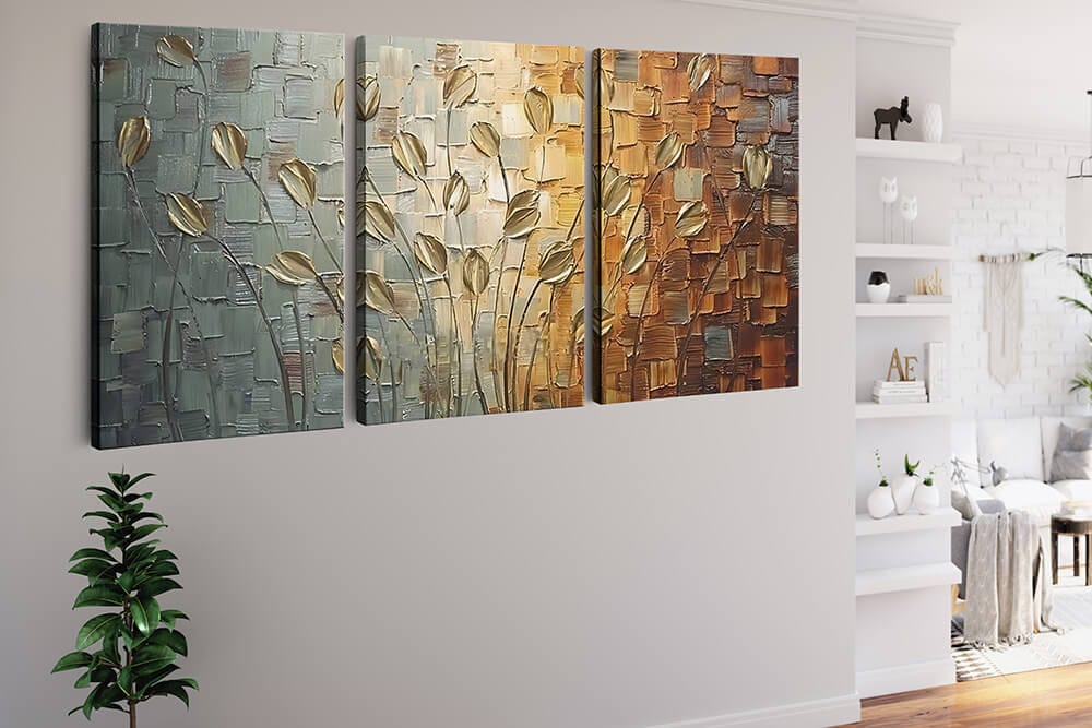 An Elegant Abstract Flower Meadow — 3-Panel Diamond Painting Kit, product view 2