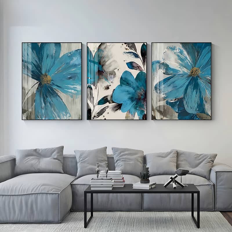 Three Blue Flowers — 3-Panel Diamond Painting Kit design