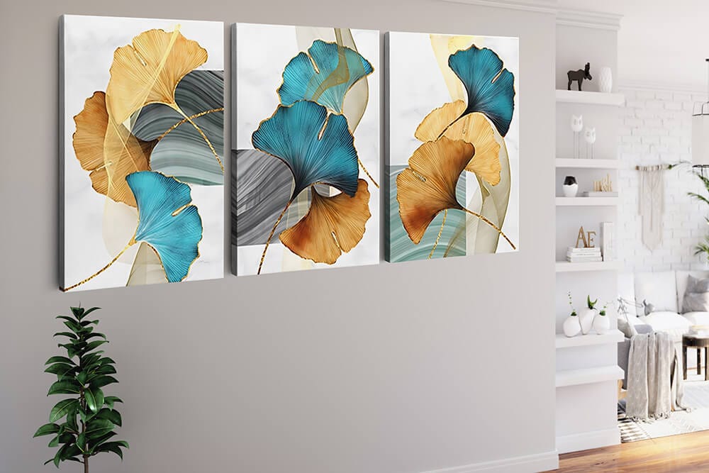 Ginkgo Leaves in Three Panels — 3-Panel Diamond Painting Kit, product view 2