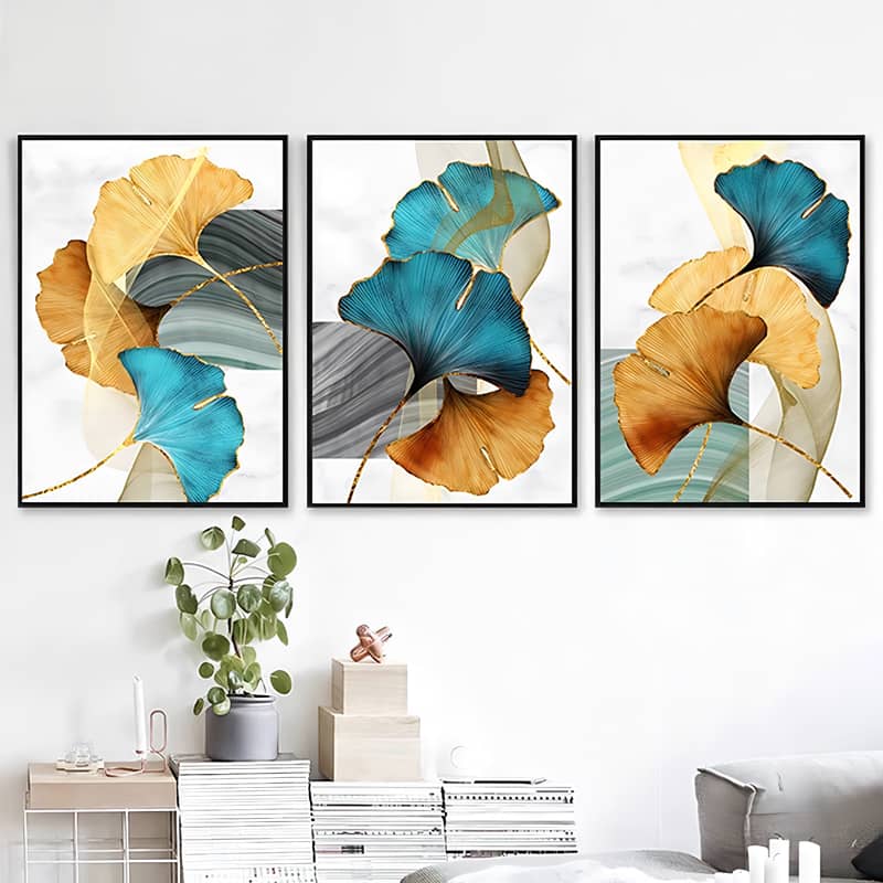 Ginkgo Leaves in Three Panels — 3-Panel Diamond Painting Kit design