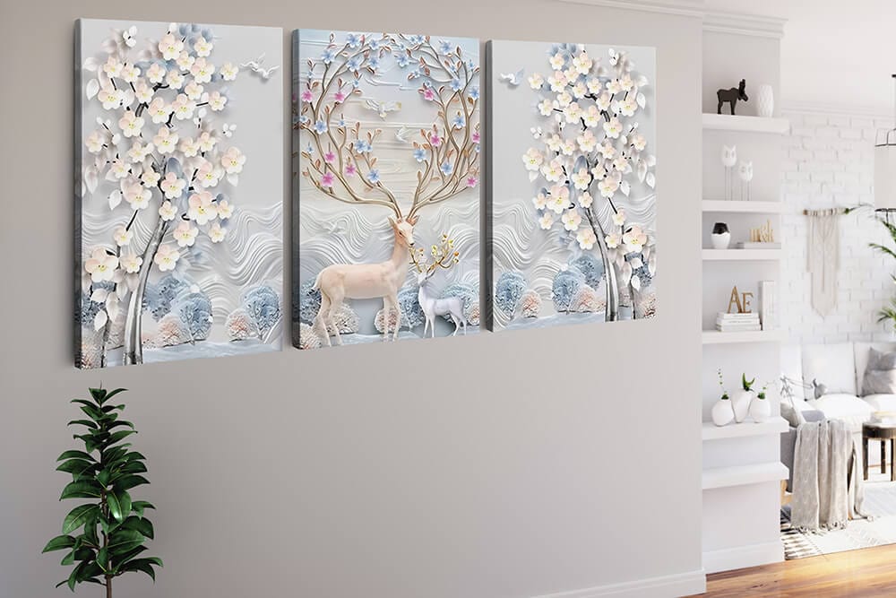 Deer and Flowers in Pastel — 3-Panel Diamond Painting Kit, product view 2