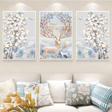 Deer and Flowers in Pastel — 3-Panel Diamond Painting Kit design