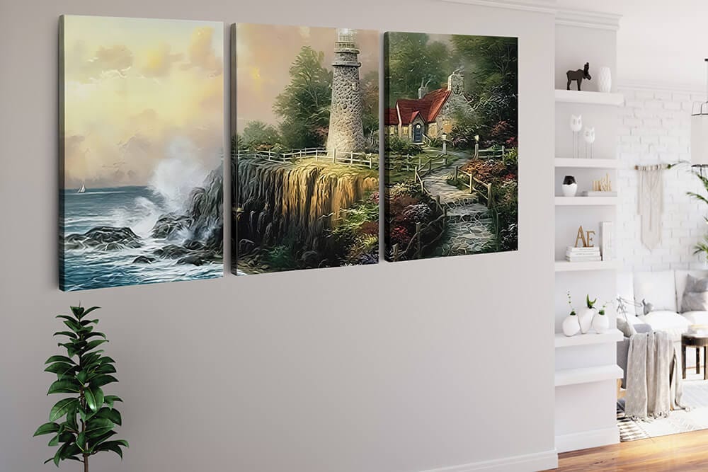 Lighthouse on a Rugged Coast — 3-Panel Diamond Painting Kit, product view 2