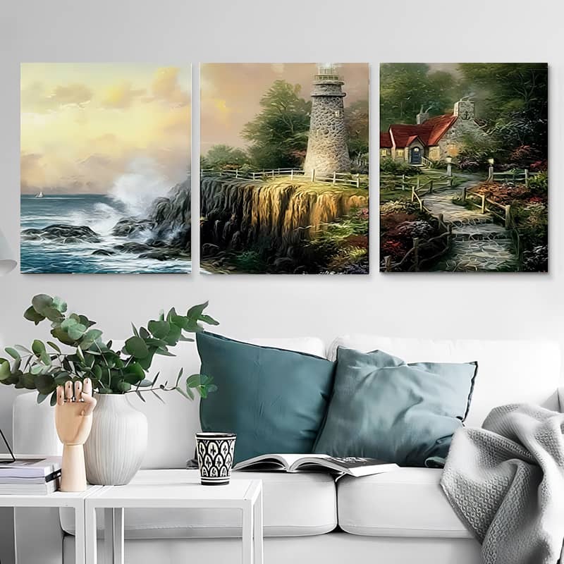 Lighthouse on a Rugged Coast — 3-Panel Diamond Painting Kit design