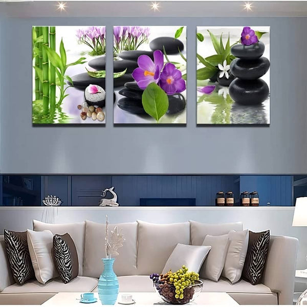 Orchids, Bamboo and Water — 3-Panel Diamond Painting Kit design