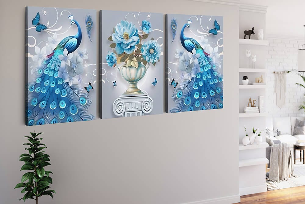 Peacocks and a Flower — 3-Panel Diamond Painting Kit, product view 2