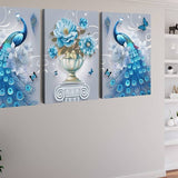 Peacocks and a Flower — 3-Panel Diamond Painting Kit, product view 2