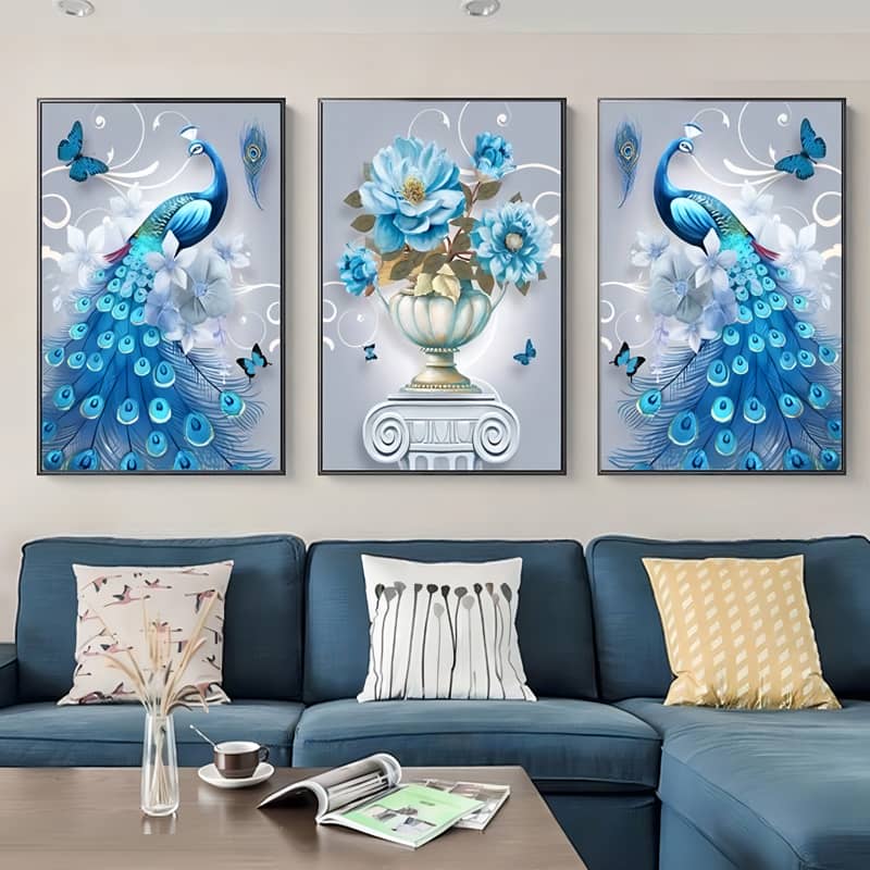 Peacocks and a Flower — 3-Panel Diamond Painting Kit design