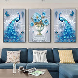 Peacocks and a Flower — 3-Panel Diamond Painting Kit design