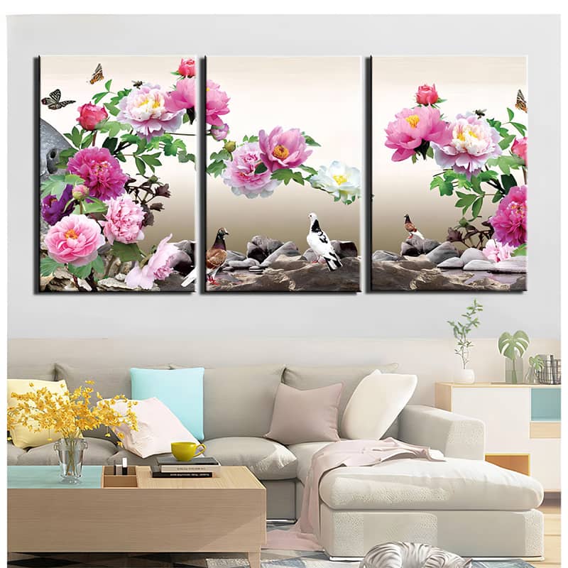 Roses, Doves and Butterflies — 3-Panel Diamond Painting Kit design