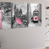Landmarks in Black, White and Pink — 3-Panel Diamond Painting Kit, product view 2