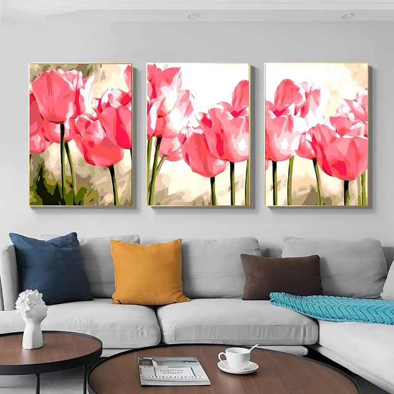 Tulip Field in the Sun — 3-Panel Diamond Painting Kit design