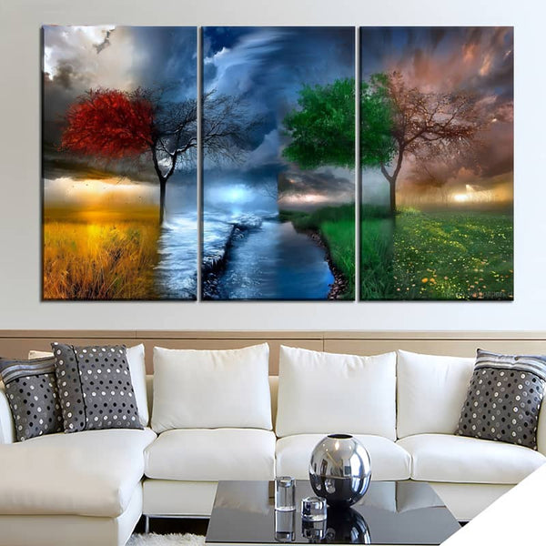 Four Seasons in Three Panels — 3-Panel Diamond Painting Kit design