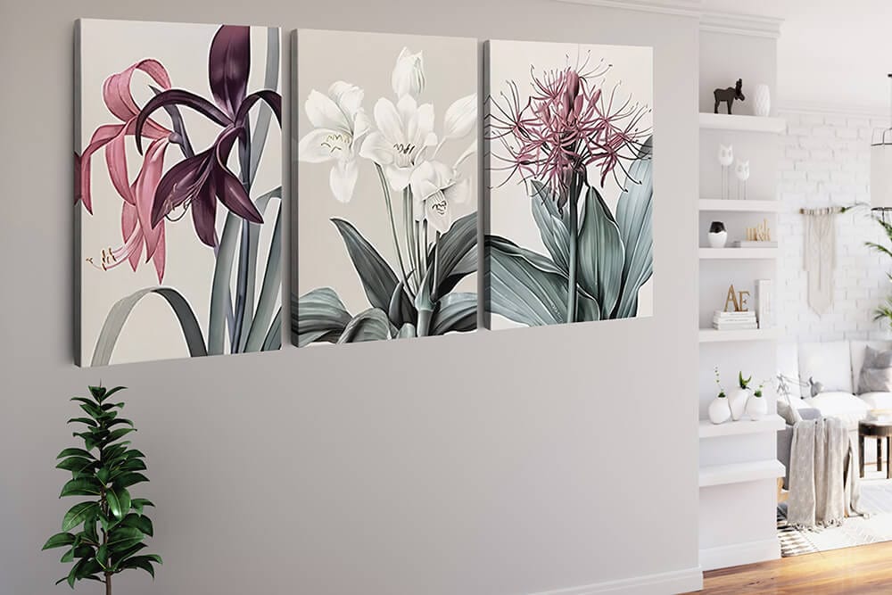 White and Pink Flower Trio — 3-Panel Diamond Painting Kit, product view 2