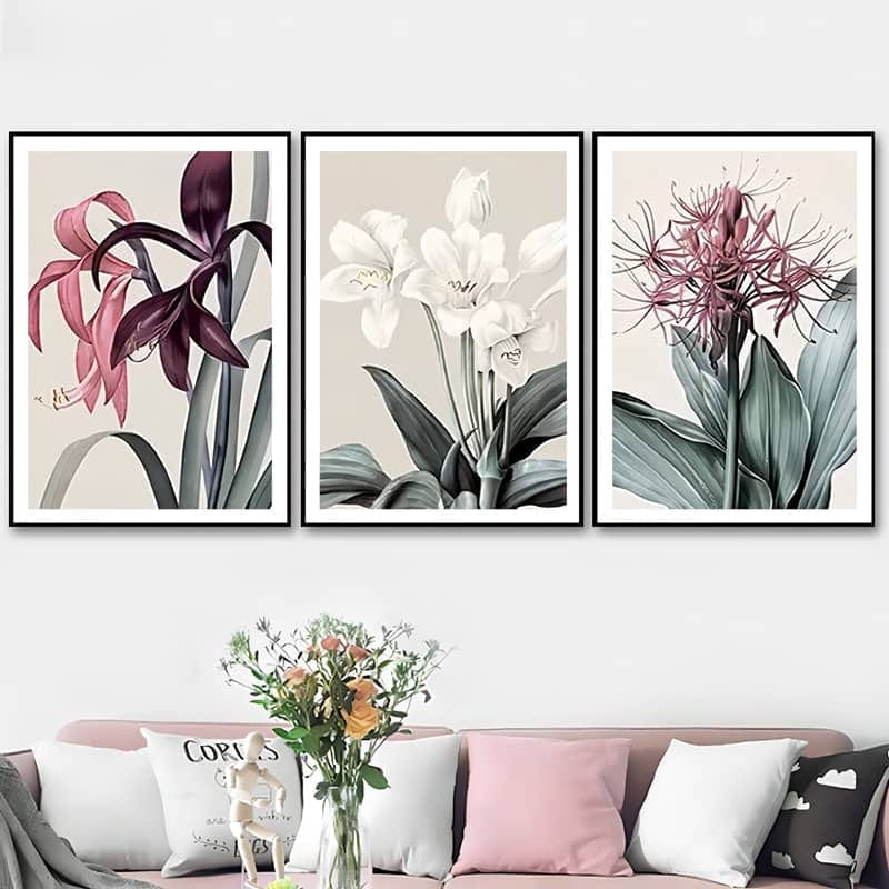 White and Pink Flower Trio — 3-Panel Diamond Painting Kit design