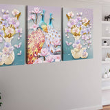 Peacocks and Flowers in Vases — 3-Panel Diamond Painting Kit, product view 2