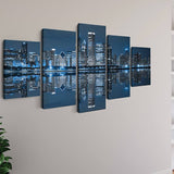 Blue illuminated skyline — 5-Panel Diamond Painting Kit, product view 2