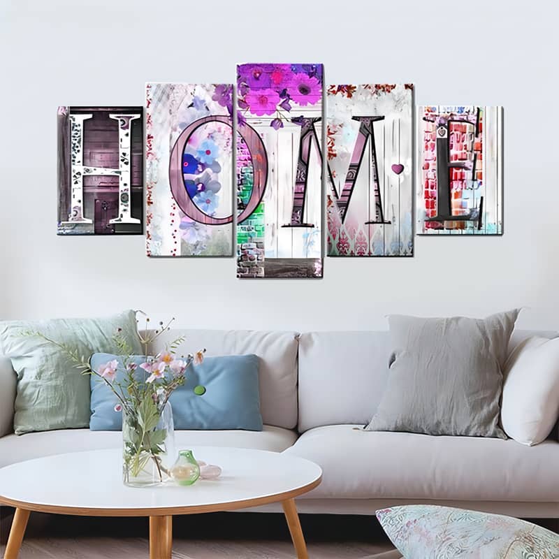 Home in Patterned Wood — 5-Panel Diamond Painting Kit design