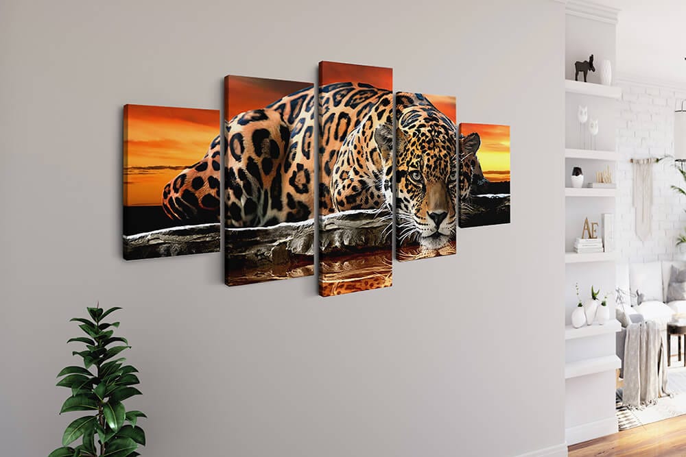 Lying leopard, in front of the sunset — 5-Panel Diamond Painting Kit, product view 2
