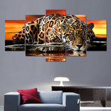 Lying leopard, in front of the sunset — 5-Panel Diamond Painting Kit design