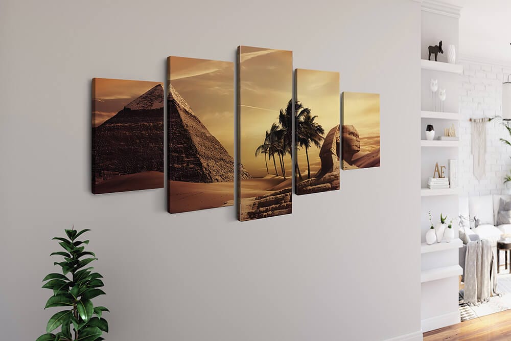 Pyramid in the sunset, palm trees — 5-Panel Diamond Painting Kit, product view 2