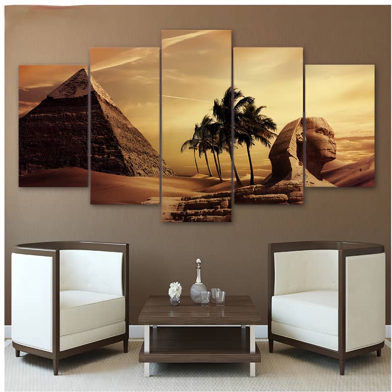 Pyramid in the sunset, palm trees — 5-Panel Diamond Painting Kit design