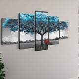 Turquoise tree with red bench — 5-Panel Diamond Painting Kit, product view 2