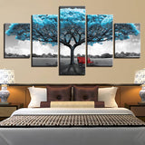 Turquoise tree with red bench — 5-Panel Diamond Painting Kit design