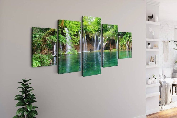 Waterfall lagoon in the forest — 5-Panel Diamond Painting Kit, product view 2