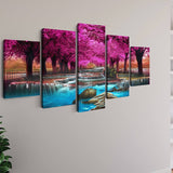 Waterfall among Pink Trees — 5-Panel Diamond Painting Kit, product view 2
