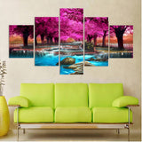 Waterfall among Pink Trees — 5-Panel Diamond Painting Kit design