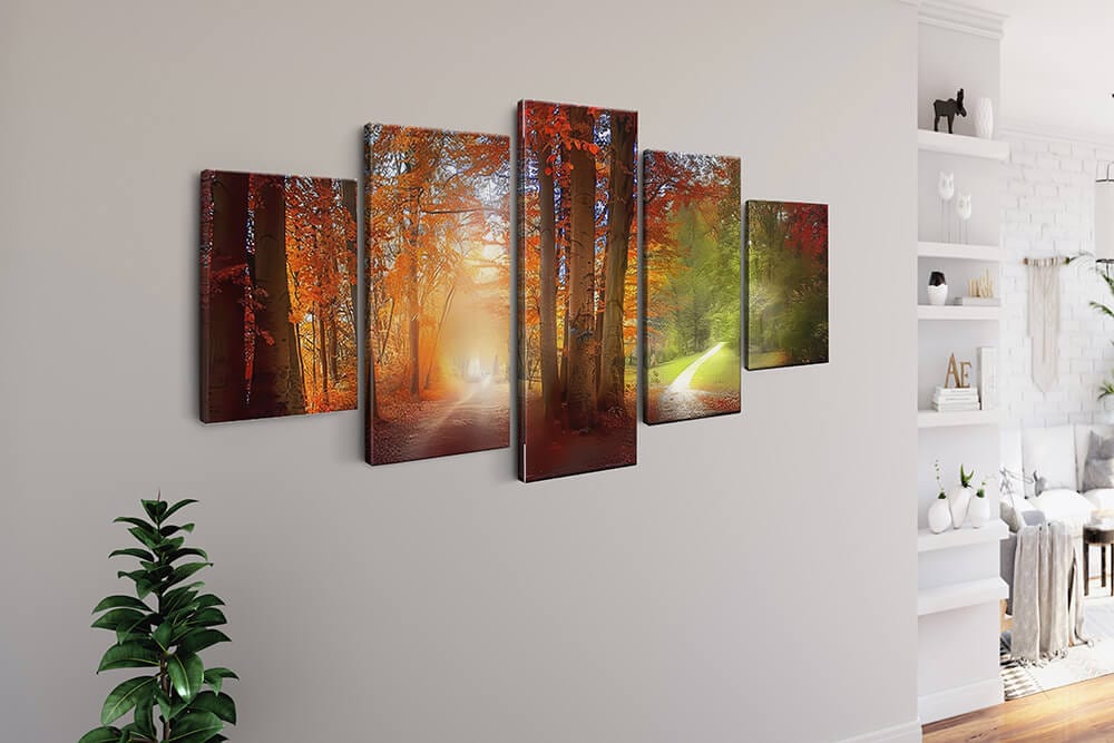 Two paths through an autumn forest and a summer forest — 5-Panel Diamond Painting Kit, product view 2