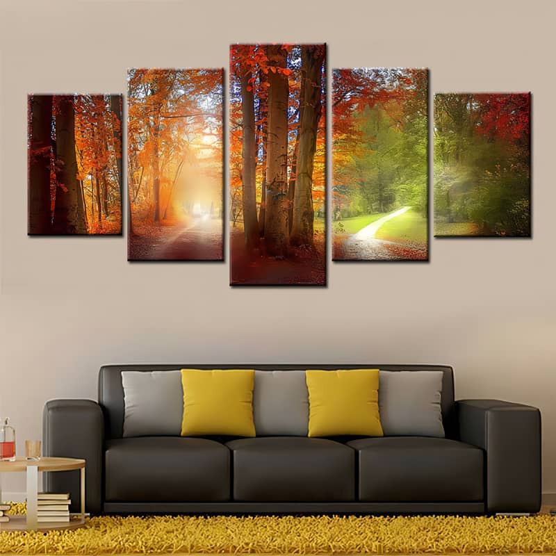 Two paths through an autumn forest and a summer forest — 5-Panel Diamond Painting Kit design