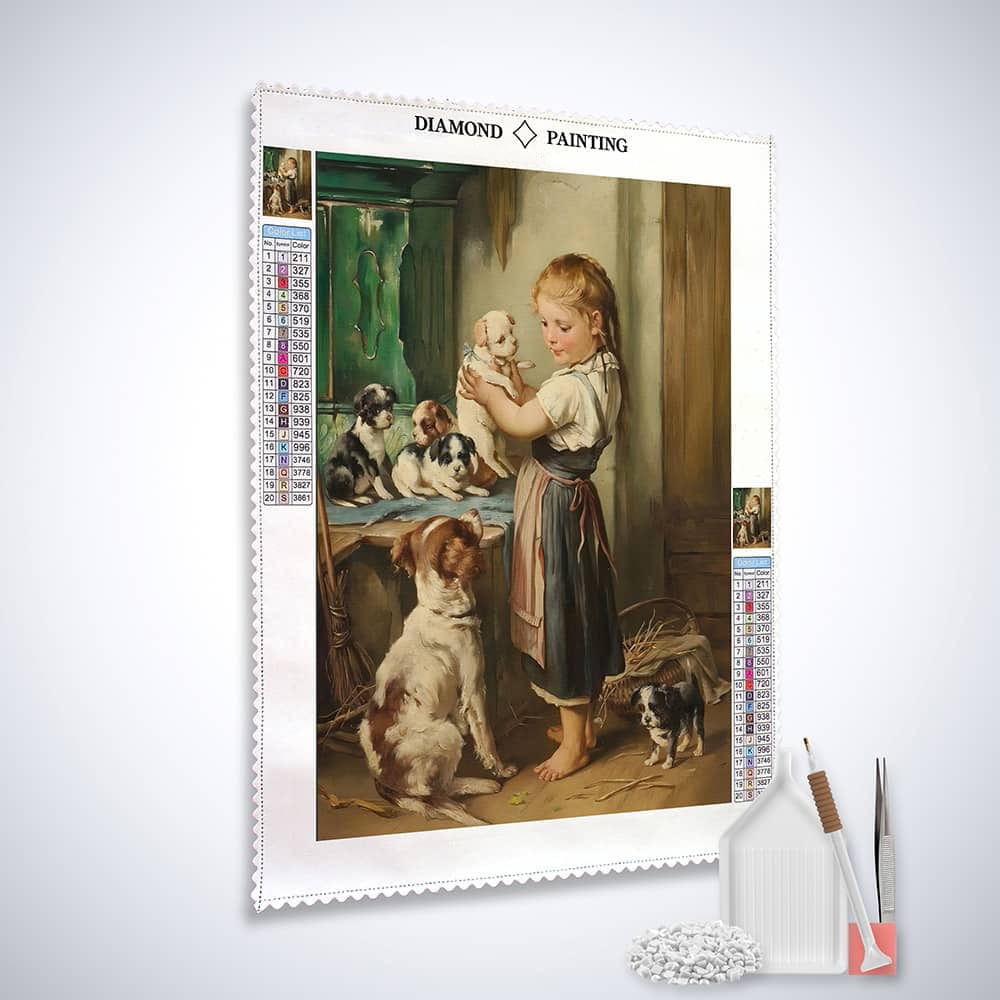 Child with puppies — Diamond Painting Kit, product view 2