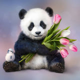 Panda bear with tulip bouquet — Diamond Painting Kit design