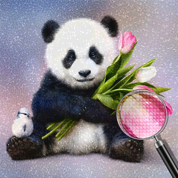 Panda bear with tulip bouquet — Diamond Painting Kit, product view 3